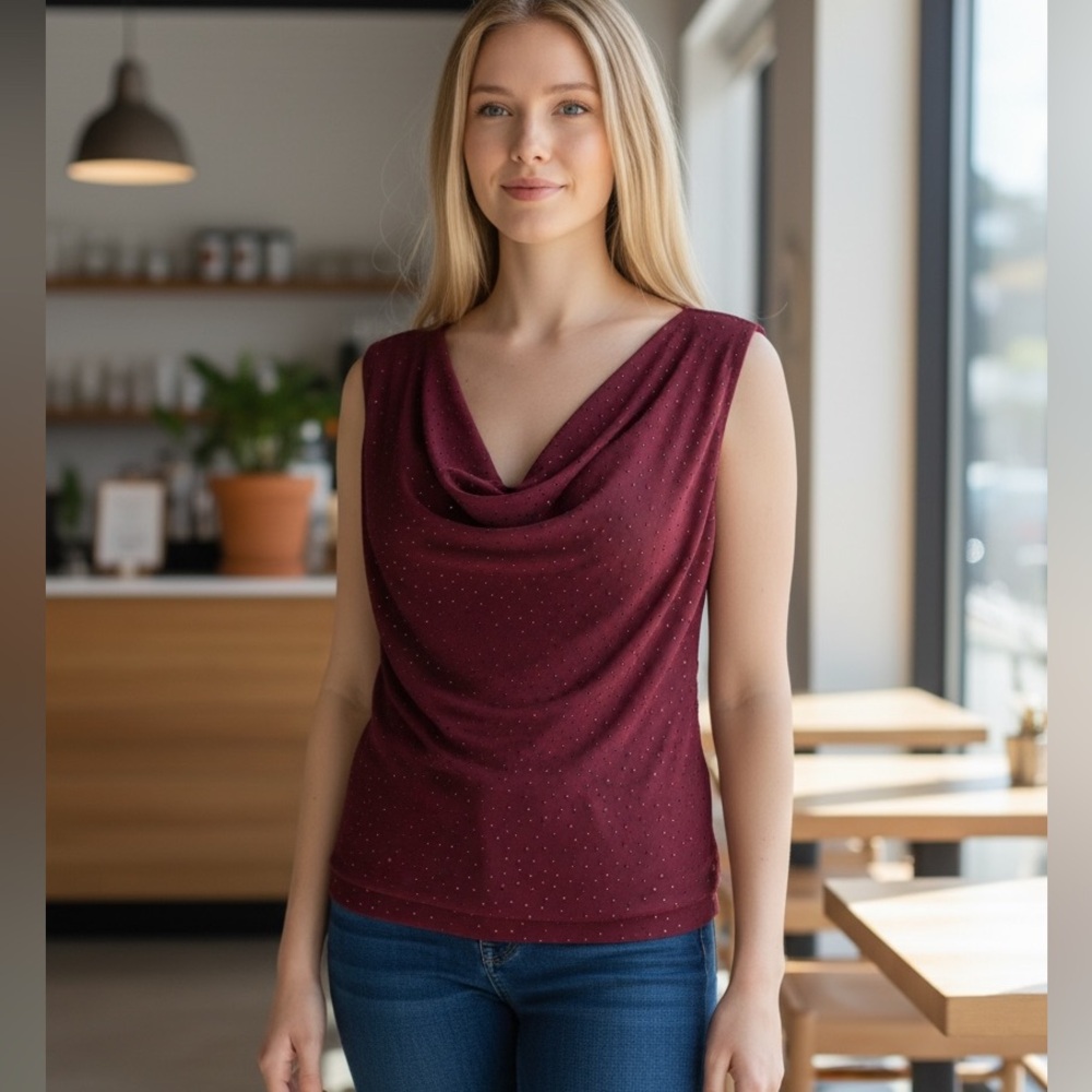 Bar III Burgundy sequence Sleeveless Cowl Neck Top